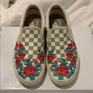 rare rose embroidered slip on vans